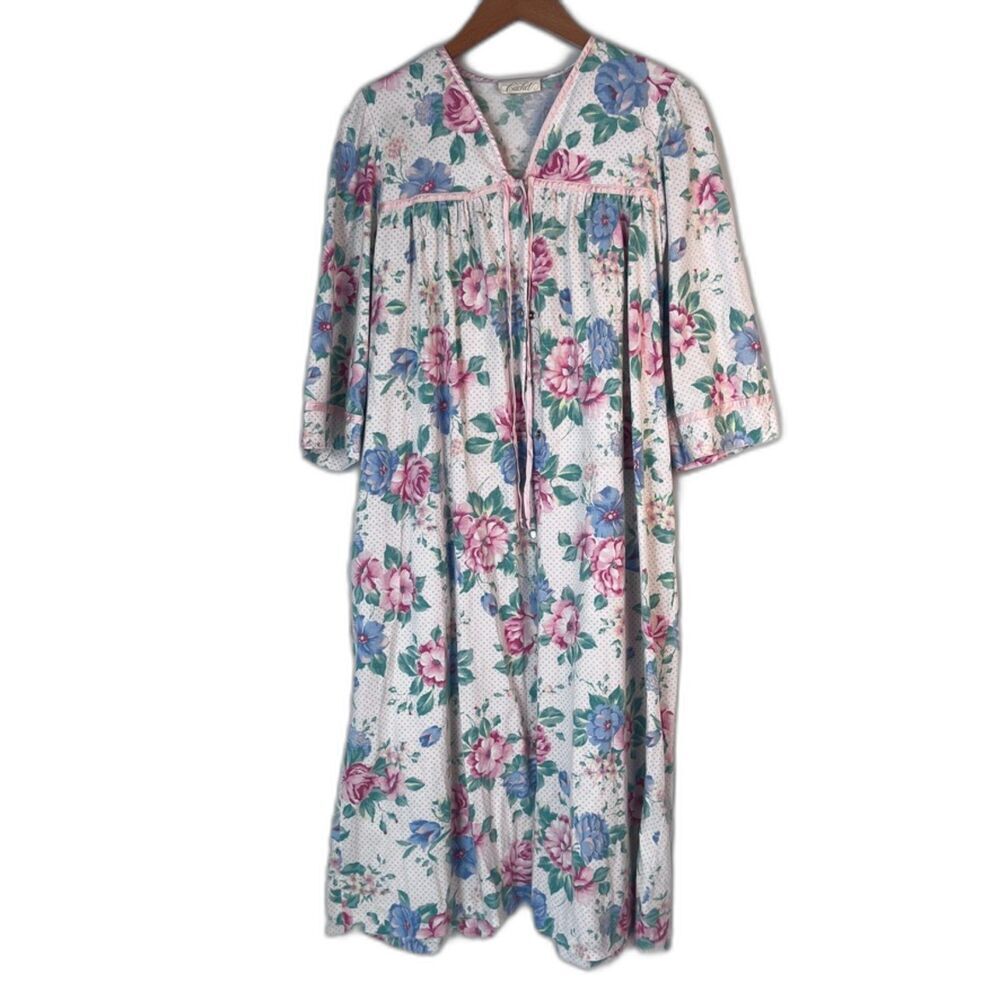 Cachet VTG Made In USA White Floral Night Dress Nightgown Cotton Blend‎ Medium